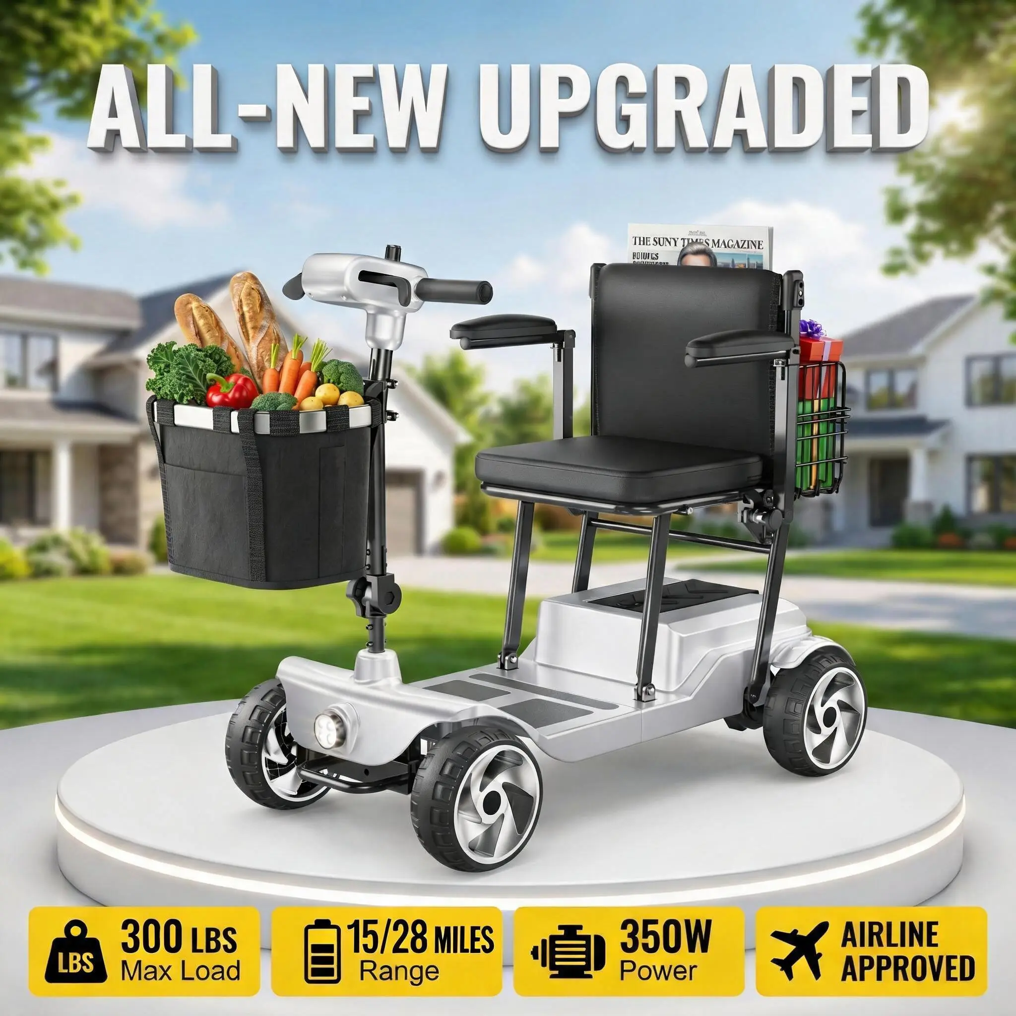 [All-New] Fritton Travel Mobility Scooter - Airline Approved, 300 lbs Heavy-Duty, 15/28 mi Range (Up to 20 mi Range Option), Foldable, Portable, Multifunctional Ride-On Scooter for Seniors with 5-Year Warranty, Ride-On Scooters