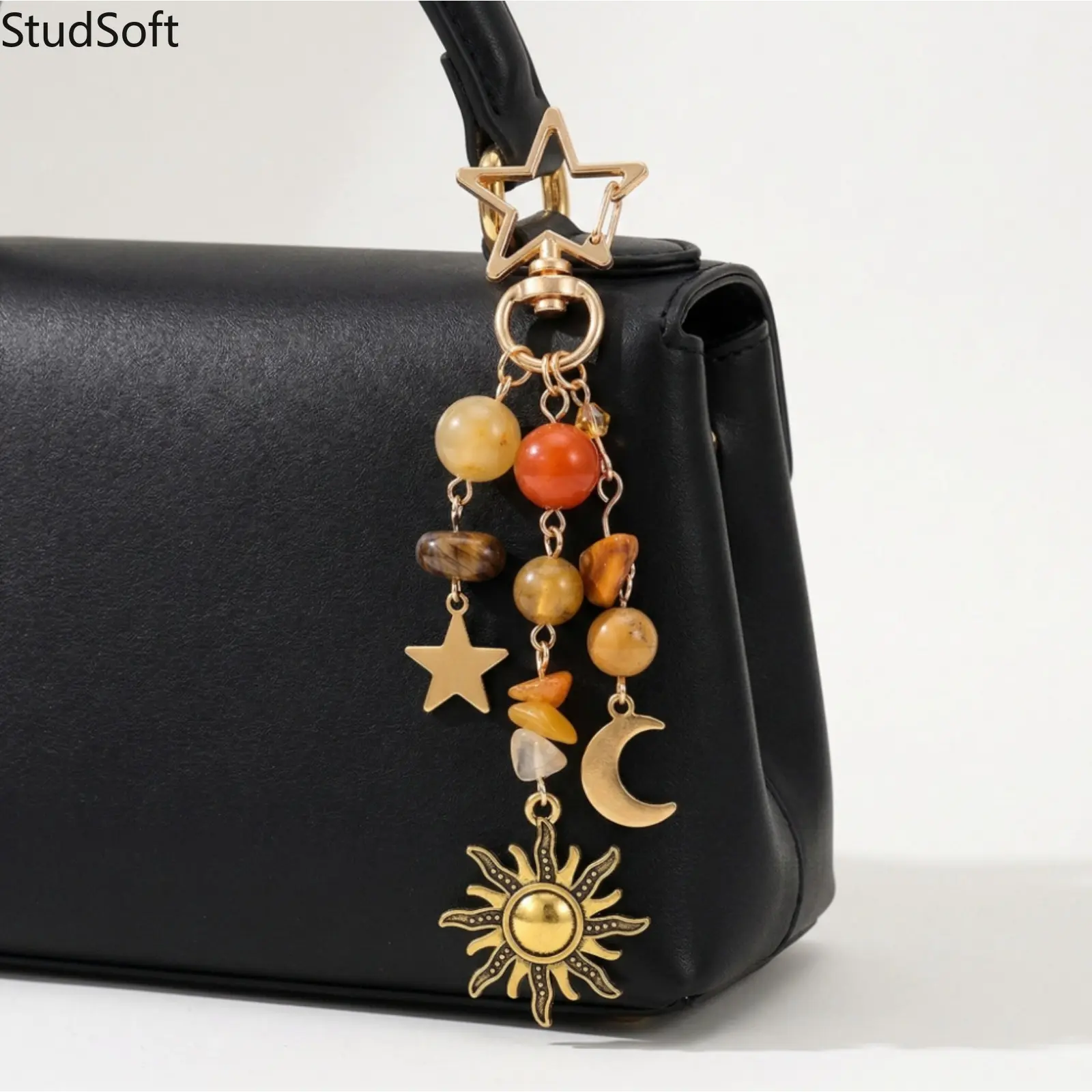 2026 New Sun Moon Star Natural Stone Keychain, Boho Celestial Bag Charm, Vintage Keychain for Bags, Women’s Sports & Outdoor Accessory, Bag Charms