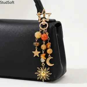 2026 New Sun Moon Star Natural Stone Keychain, Boho Celestial Bag Charm, Vintage Keychain for Bags, Women’s Sports & Outdoor Accessory, Bag Charms