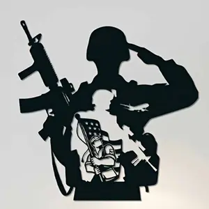 Soldier with Gun & Flag Design Wall Art, Metal Wall Decor, Wall Hanging Decor for Home Living Room Bedroom, Home Decor, Modern Home Decoration, Poster