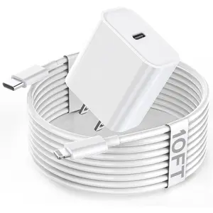 10FT Extra Long Fast  Charger Travel Plug Adapter 20W Super Quick  Charging USB C Wall Charger Block with 10Foot Lightning Cable Cord for iPhone 14/13/12/11/X/XR/SE/iPad
