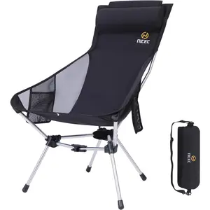 Ultralight High Back Folding Camping Chair Backpacking Chair Compact Heavy Duty Outdoor Travel Picnic Festival with 2 Side Pockets Pillow & Carry Bag