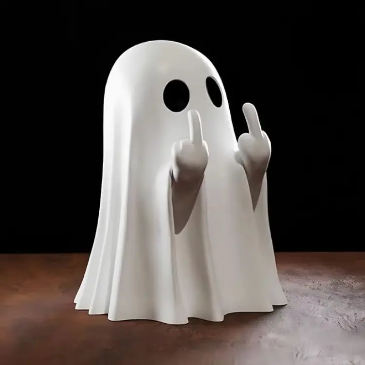 Halloween Decoration Ghost Figurine - Funny Resin Middle Finger Ghost Statue  For Prank - Cute Ghost Decor for Christmas Decorations Ornaments