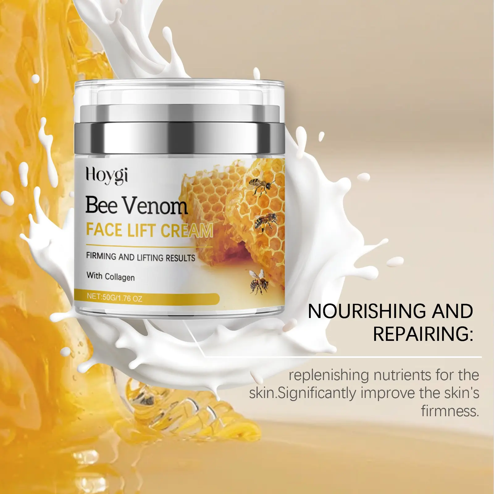 50g Bee Venom Facial Lifting and Firming Cream, Enriched with Collagen and Retinol, Nourishes Skin Deeply, Suitable for All Skin Types, Gentle, Soothing