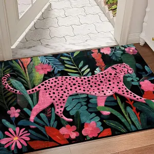 European Luxury Colorblock Jungle Leopard Print Rug, Foldable Washable Non-Slip Plush Carpet, Living Room Bedroom Entrance Mat, Animal Print Rug