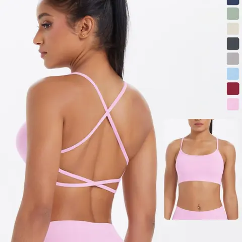 Women's Solid Criss Cross Back, High Elasticity Athletic Fitted, Comfortable Breathable Crop Top for Yoga and Gym Women Workout Clothes