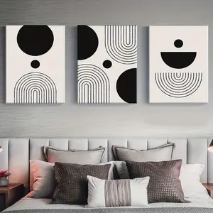 3-Piece Artistic Framed Canvas Print, Abstract Line Pattern Modern Wall Art, Home Decor for Living Room, Bedroom (Home Supplies, Posters & Prints), Framed Print