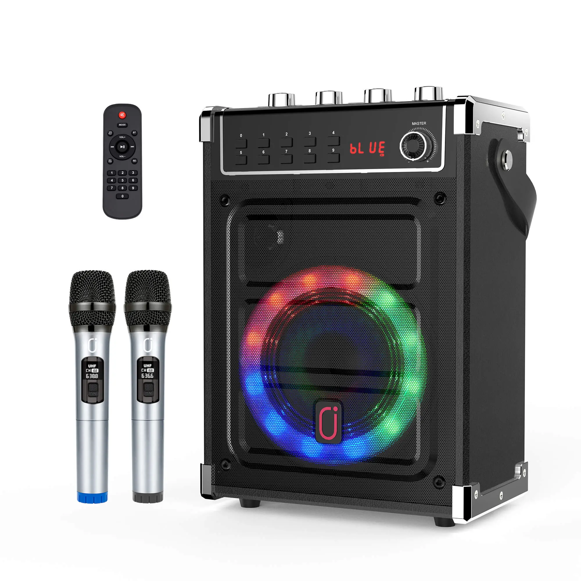 JYX 69BT Portable Karaoke Machine with 2 Wireless Microphones, Bluetooth Stereo Audio Speakers, Android & Mobile Device Compatibility, Streaming Support, Auxiliary Input, USB Type-A, Built-in Lights, Card Support tiktokshopbacktoschool