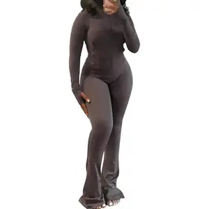 Womens 2-Piece Lounge Set - Cozy Zip-Up Crop Jacket & Flare Pants Tracksuit - Stretchy Workout Outfit for Home, Gym & Streetwear Summer Sports Clothes..