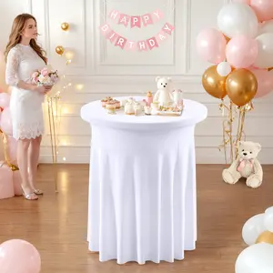 Highboy Cocktail Table Covers – 24"/32" x 43" Stretch Spandex Round Tablecloths with Skirt for Parties, Wedding and Events
