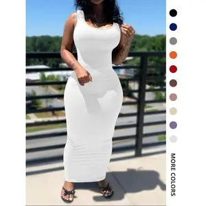 Women's Plain U Neck Bodycon Dress, Casual?Womenswear,?Basic Sleeveless Long Dress, Ladies Summer Clothes, Dresses for Women Spring & Fall, Womenswear,?Capri Sun Dress, Fall Gift Valentine's Day, gift white dress vale Minimalist