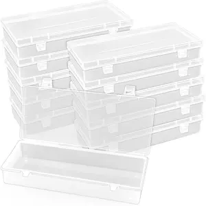 10 Pcak 6'' Plastic Storage Boxes, Small Storage Containers with Hinged Lids, Rectangle Clear Boxes for Beads, Jewelry, Game Pieces, Pens and Crafts Items,Car Interior Accessories Organiser Black