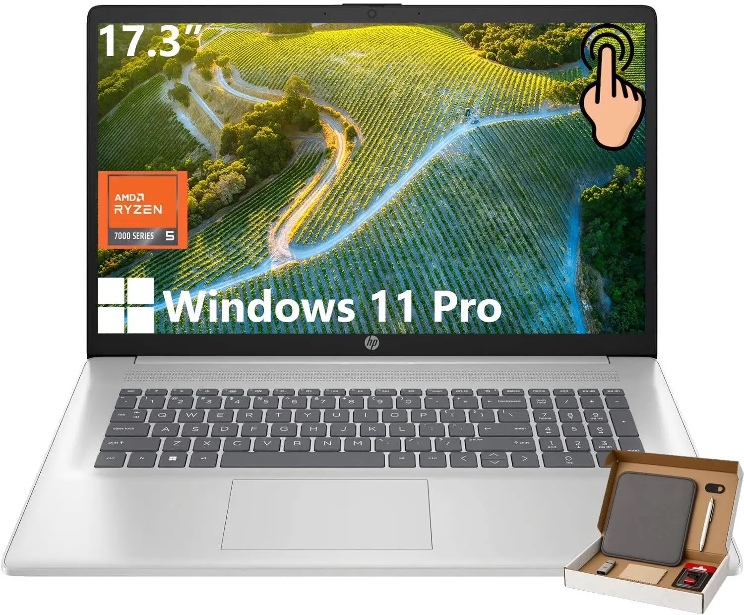 HP 17 Business & Student Laptop, 17.3" HD+ Touchscreen Display, AMD Ryzen 5 7530U, 16/32GB RAM, 1/2TB SSD, Windows 11 Pro, Wi-Fi 6, Webcam
