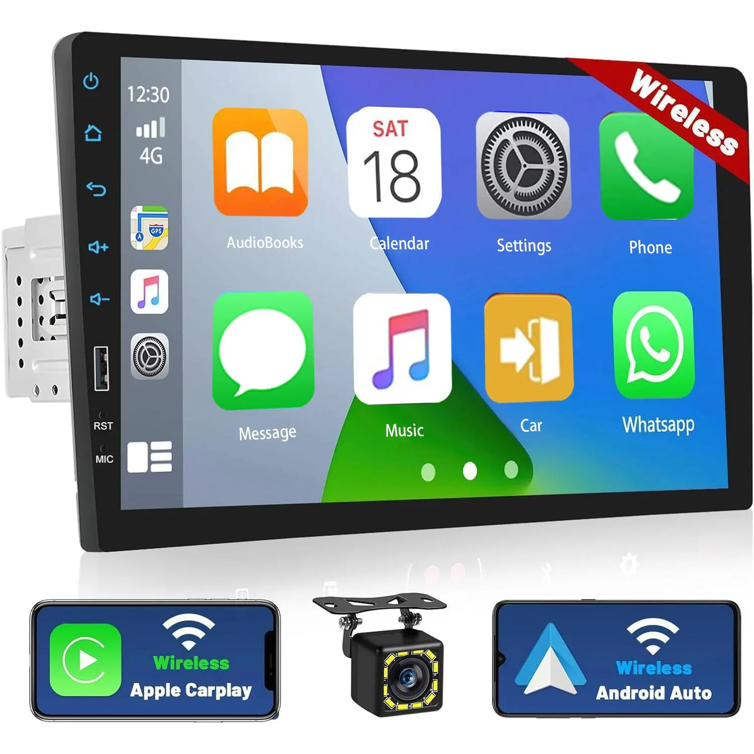 9 Inch Single Din Wireless Carplay Radio with Bluetooth, Touchscreen Wireless Android Auto Car Stereo with Mirror Link FM RDS Radio + Camera + Microphone,SummerVibes, truck accessories,car accessories