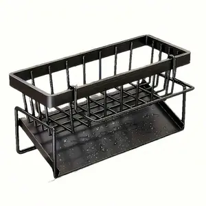 Stainless waterproof steel Kitchen Storage Shelf with Effective Draining, Soap Holder, and Slope Design - Black