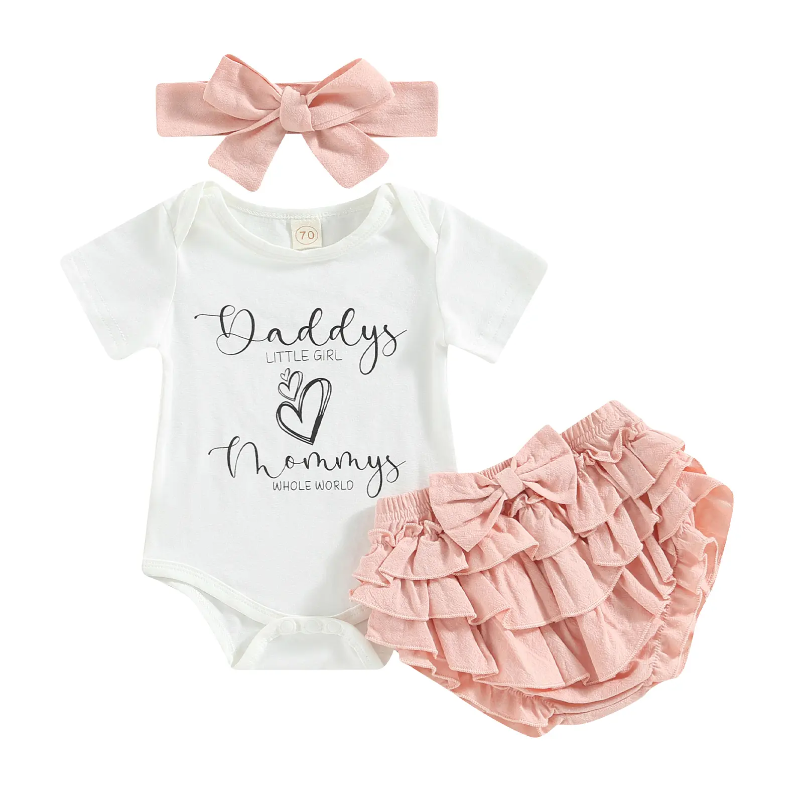 Meihuida Newborn Baby Girl Clothes Daddys Little Girl Mommys Whole World Romper Ruffle Bloomer Shorts Headband Summer Outfits 3Pcs