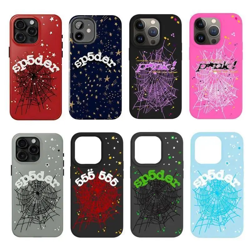 Sp5der Punk Style Phone Case, Sp5der Pink 555 Durable Phone Case, Compatible with iPhone 17/16/15/14/13/12/11 Pro Max/Plus and Samsung Galaxy S23FE/22/23/24/25