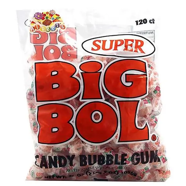 Super Big Bol Candy Bubble Gum 120 ct - Hard Outer Bubble Gum Shell with Gritty Fizzy Powdered Candy Center, 120 Count Bag Snacks Artificial