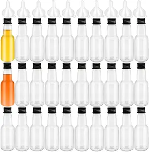 30 Pack 1.7oz Mini Liquor Bottles,50ml Plastic Spirit Alcohol Bottle with Black Cap,Miniature Sauce Bottles with 10 Funnels for Weddings,Party Supplies
