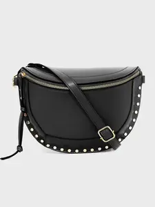 Classic Moon Bag Fashion Studs High-Quality PU Shoulder Handbag Crossbody, Stylish Single-Shoulder Bag for Everyday Use, Pu Leather Crossbody, Adjustable crossbody shoulder, Fashionable Crossbody Bag