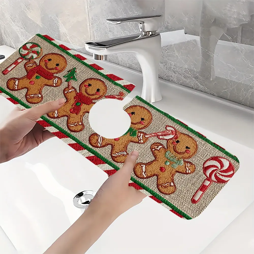 Gingerbread for Man Theme Pattern Dish Drying Mat, Heat Insulation, Practical, Easy to Dry, Wipe Clean, for Coffee Machine, Washing Machine, Home Use Coasters Tableware christmas home decor
