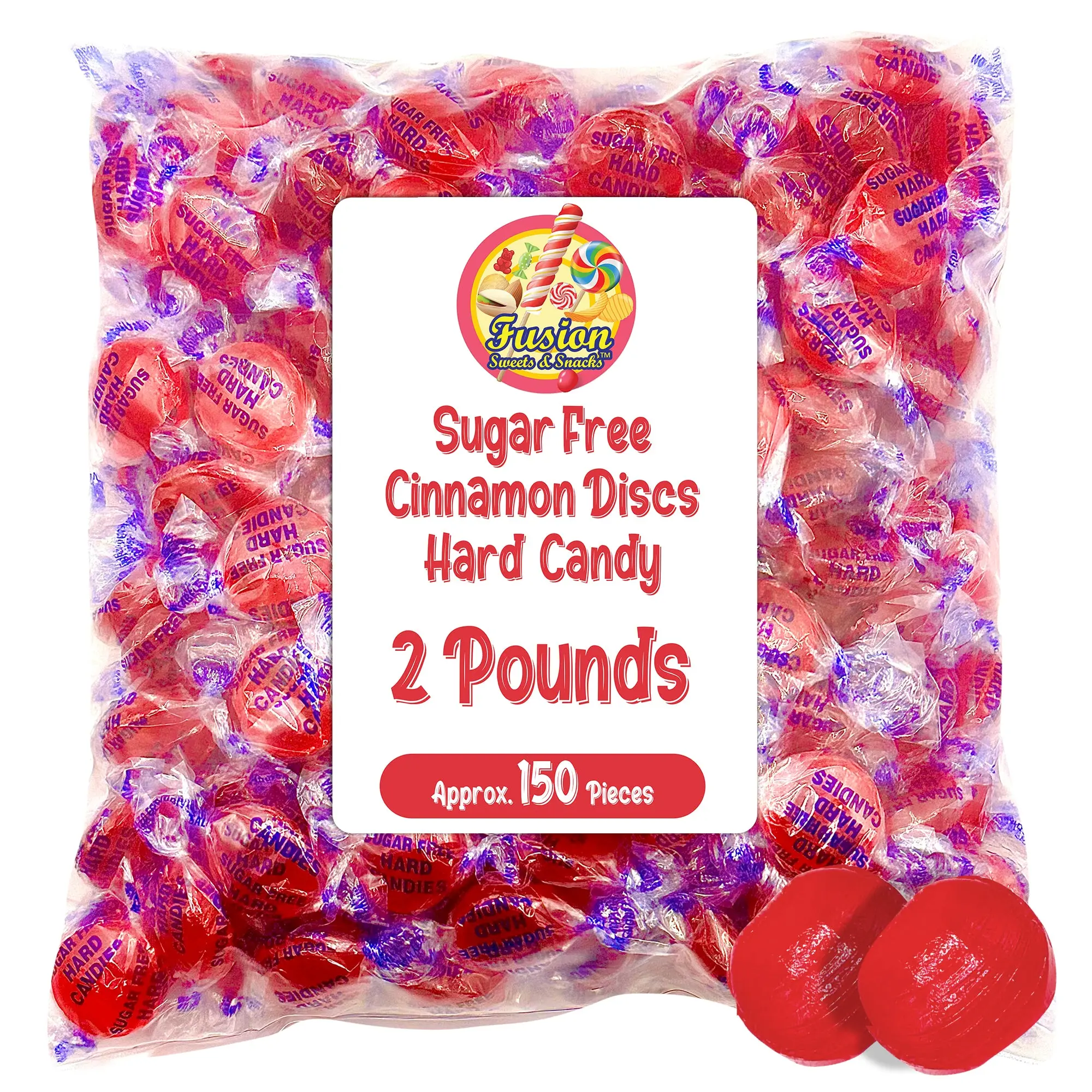 Sugar Free Cinnamon Hard Candy Arcor- 2lb Bulk Bag (Approx. 150 pieces), Individually Wrapped | Premium Sugar Free Cinnamon Candy | Delicious Cinnamon Candy Sugar Free Treats