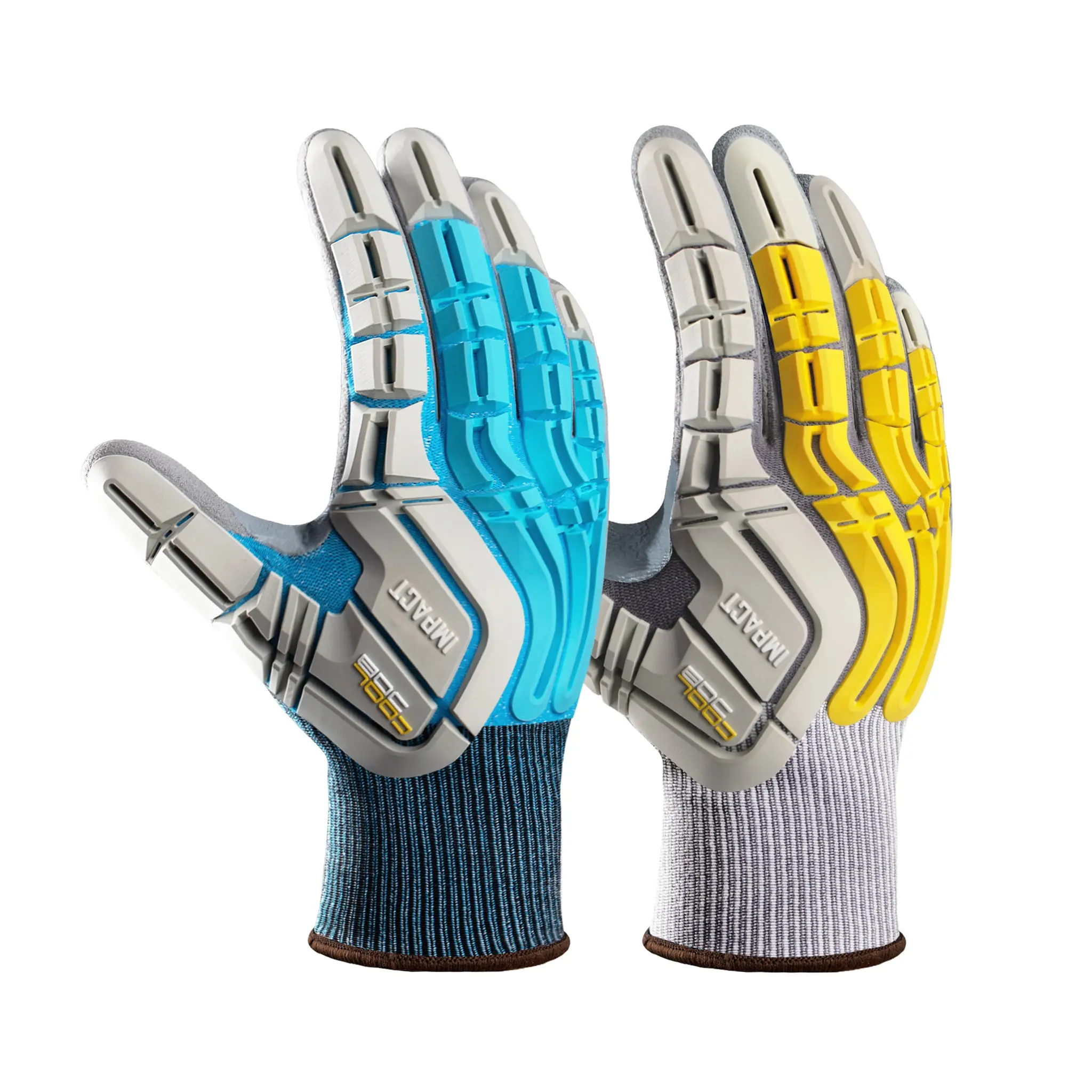 COOLJOB TPR Impact-Resistant Nitrile Dipped Safety Work Gloves, Construction Gloves with Enhanced Grip (Blue, Yellow), Nitrile Dipped Gloves