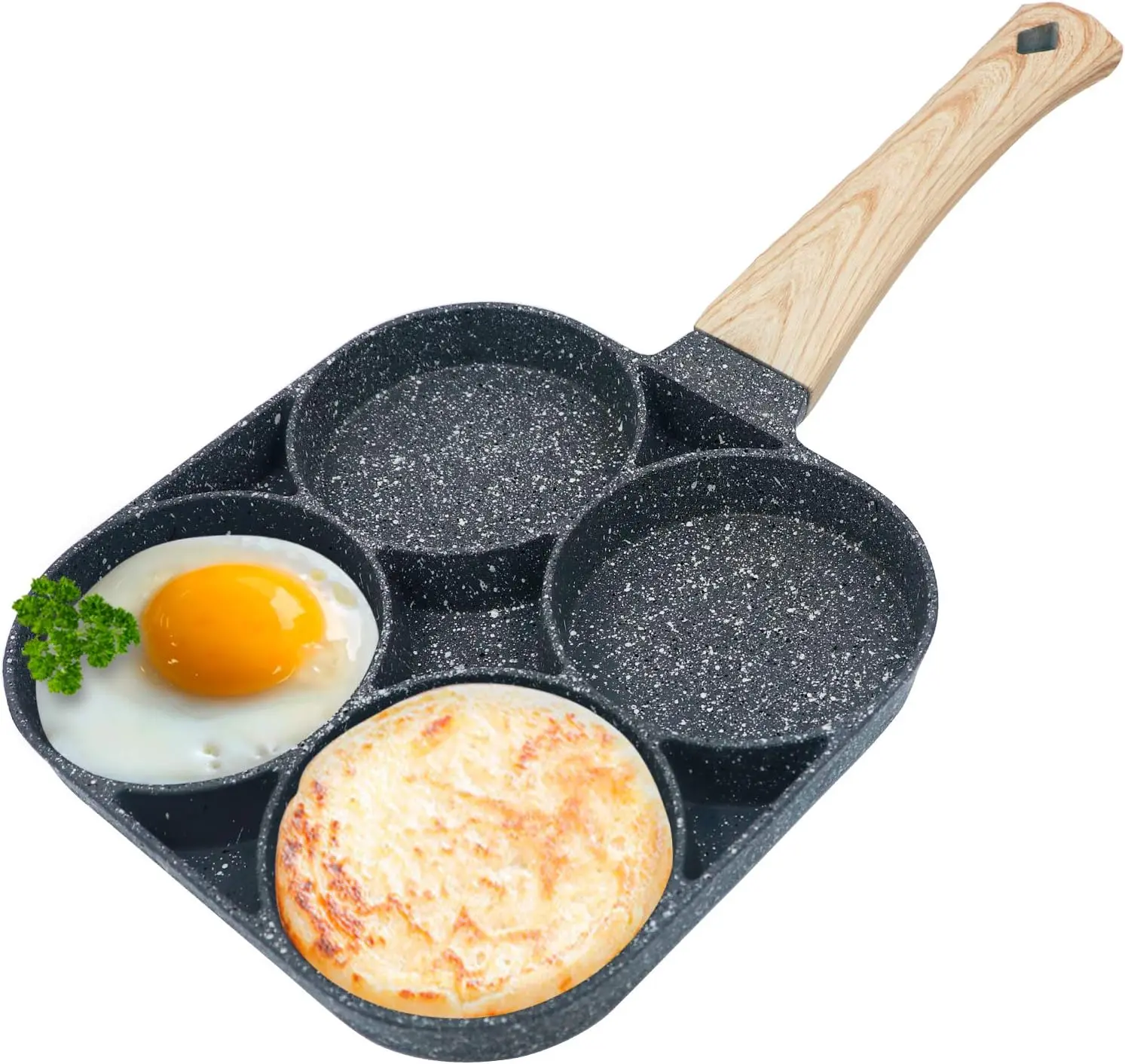 Non-Stick 4-in-1 Breakfast Pan for Frying Eggs, Hamburgers & Scrambled Eggs - Multi-Functional, Fast Heating, Durable, Easy Clean, Space-Saving