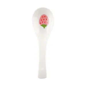 Kawashima Strawberry Ceramic Spoon - Small Dessert Teaspoon for Soup, Ice Cream, Coffee, Kitchen Utensils