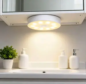 4 Pack Motion Sensor Puck Lights Indoor LED Closet Lights USB Rechargeable Battery Powered Night Light 9LEDs 6000k Dimmable Under Cabinet Light Stick-on for Pantry Bedroom Kitchen (Cool White)