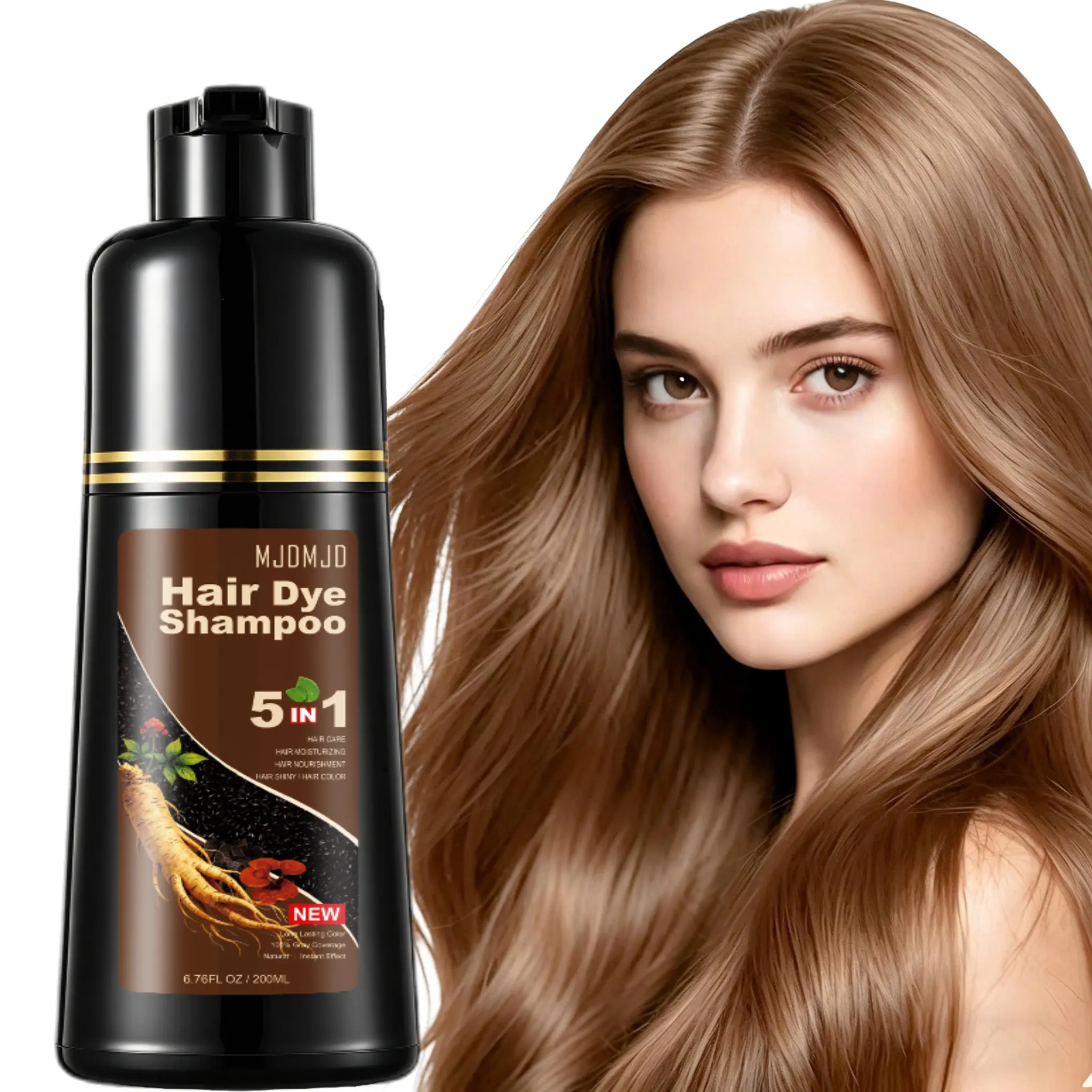 Light Brown 5-in-1 Hair Dye Shampoo, 200ml - Formula for Gray Coverage, Semi-Permanent Color, Moisturizing & Nourishing, Instant Hair Color for Women & Men, Easy Home Use, Travel-Friendly & Convenient