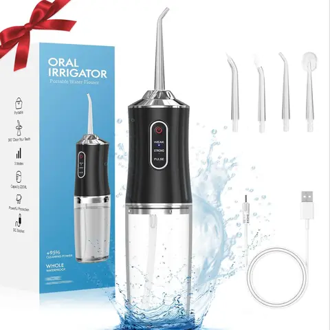 Electric Water Flosser, Portable Rechargeable Oral Irrigator with 3 Modes & Nozzles, Water Flosser for Home & Travel
