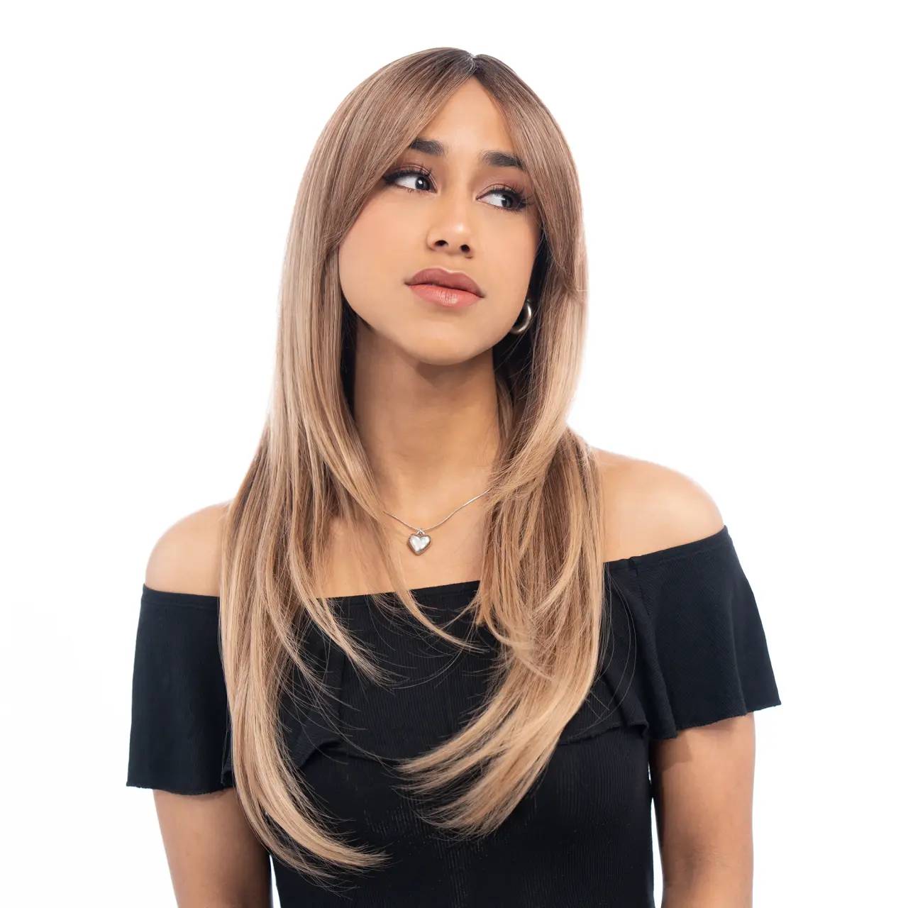 'THE JENNIFERS' 22-Inch Hazel Brown (Honey Highlights) Straight Synthetic Wig | 【Heat Resistant】 【Cap Included】 |  #15 41FSGB