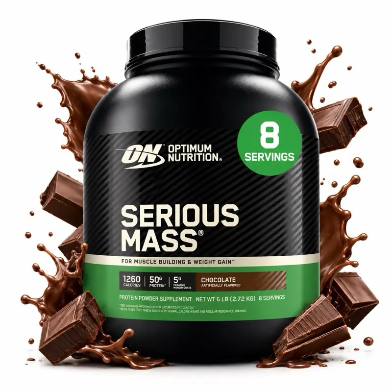 Optimum Nutrition Serious Mass Weight Gainer Protein Powder - Chocolate Flavor, 6 lb (8 Servings) - Fitness Supplement for Dietary Healthcare Support