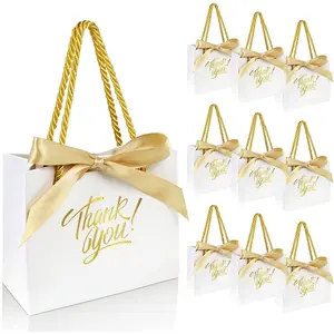 Thank You 60 Pack Small Bags with Handles 5.5 x 2.4 x 4.7 Inches - Bow Ribbon, Paper, Shower, Wedding, Party Favor, Birthday Decorations Supplies