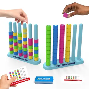 Color Sorting Stack Puzzle Game for Kids & Family, Ring Matching Brain Teaser, Fast Reflex Strategy Game for 2 Players, Includes Challenge Cards