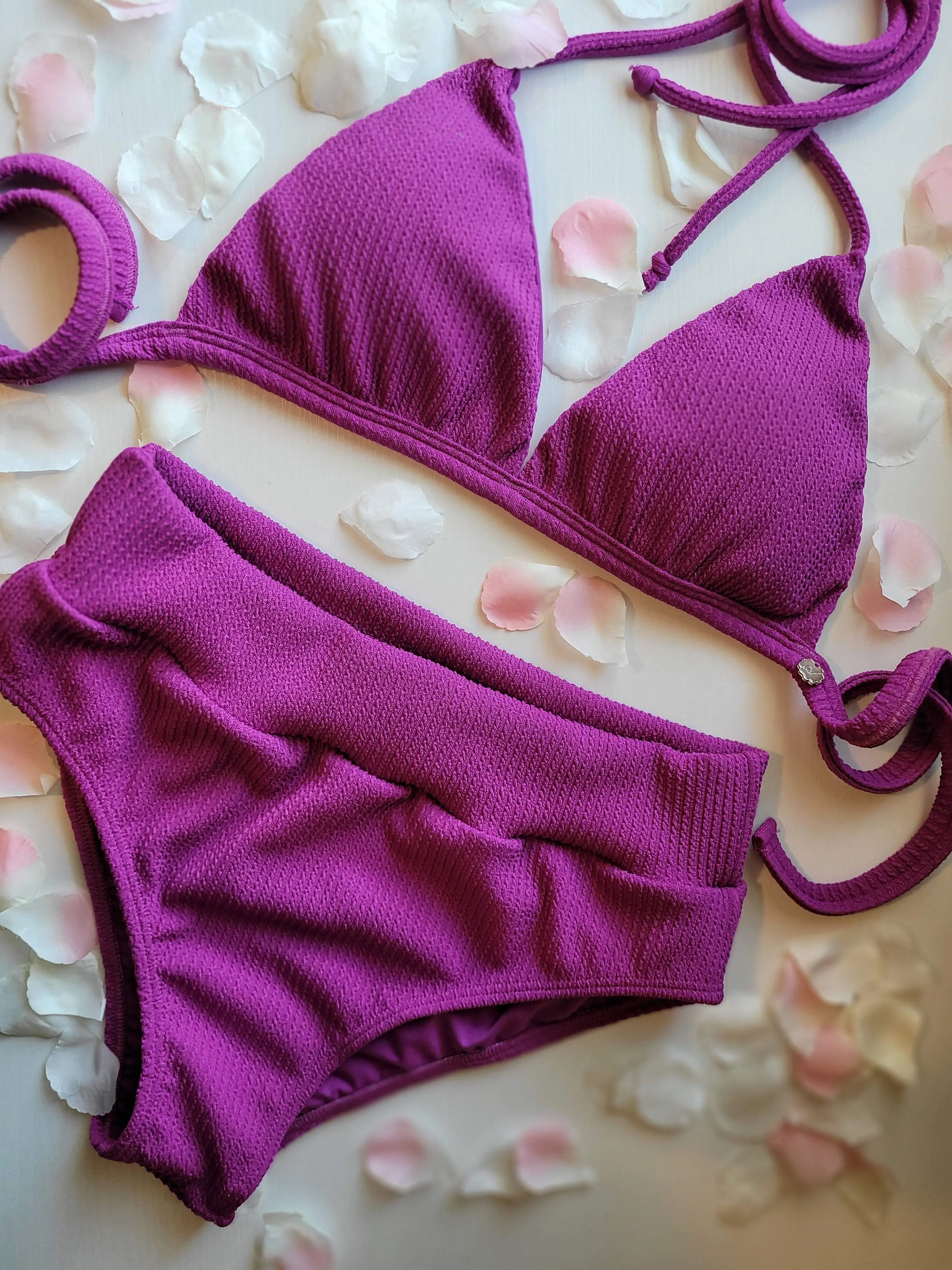Purple bikini set, high waist bottom