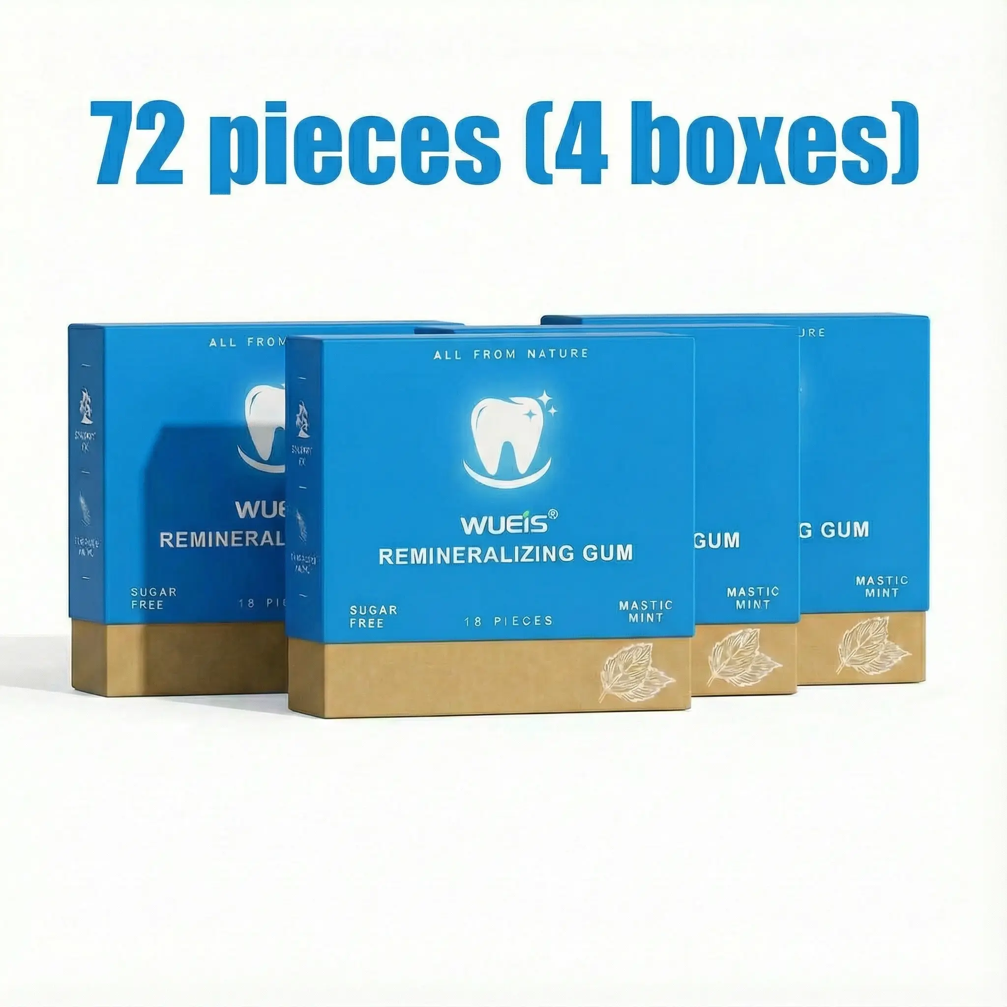 Mint-flavored sugar-free chewing gum, caffeine and xylitol chewing gum, and energy supplement. Helps to refresh and invigorate, freshen breath, and whiten teeth. Suitable for all ages – 72 pieces (4 boxes)