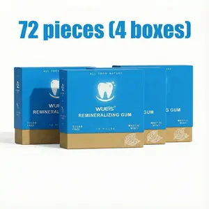 Mint-flavored sugar-free chewing gum, caffeine and xylitol chewing gum, and energy supplement. Helps to refresh and invigorate, freshen breath, and whiten teeth. Suitable for all ages – 72 pieces (4 boxes)