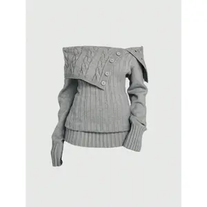 Y2K Style Women's Off-Shoulder Ribbed Knit Cropped Sweater,Long Sleeve Tops