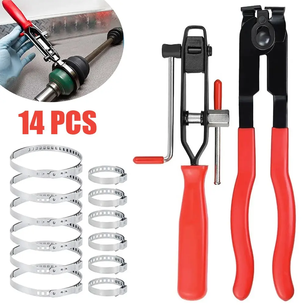14Pcs CV Joint Boot Clamp Pliers with CV Boot Clamps Kit Ear Type Banding Tool