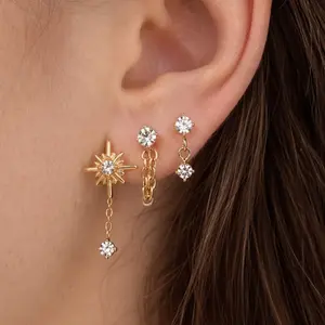EVRY JEWELS Gold or Silver Plated Stainless Steel Women's Hypoallergenic Meet Me At Midnight Flat Back 3-Piece Earring Set