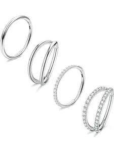 4PCS 18G Nose Rings Hoops, Steel Earrings Tragus Septum Piercing CZ Clicker Ring, Hinged Segment Conch Lip Cartilage Double Hoops 8mm 10mm For Women Men Nose Ring Jewelry