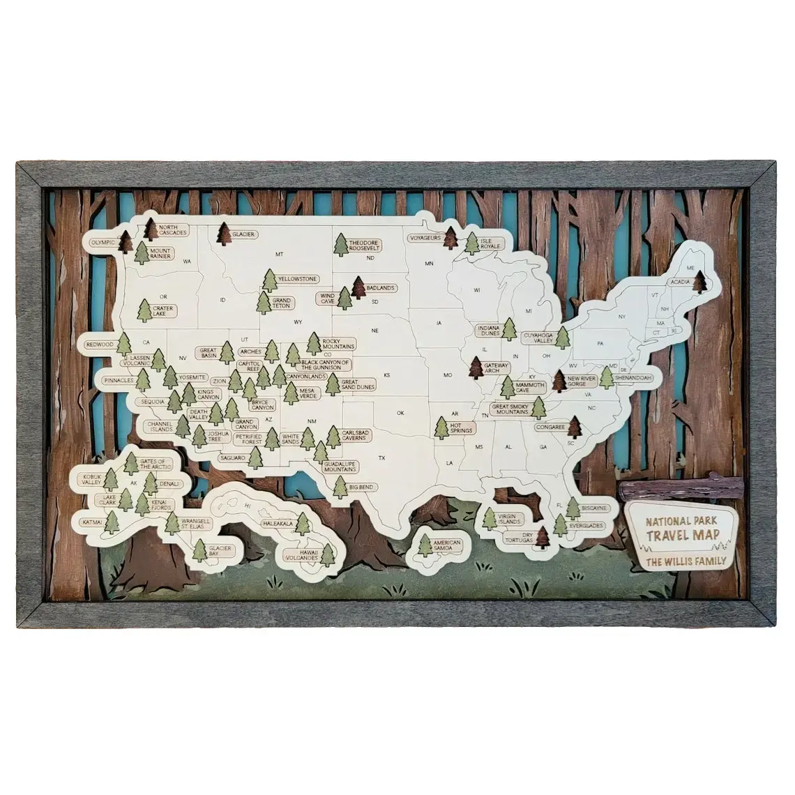 Custom US National Parks Travel Map, National Parks Marker, Personalized US Travel Map, Travel Home Decor Gift Travelers Hikers, RG 11X18