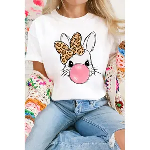 White Leopard Bow Bubble Rabbit Graphic Tee