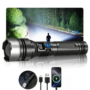 【2026 Upgraded version】2200Lumens 2-in-1 Strong Flashlight (Power Bank), Digital display ofpower, Rechargeable, Zoomable,IPX6 Waterproof,Adjustable Brightness Flash Light for Outdoor, Emergency,Camping Accessories, Black SummerVibes outdoorfun fathersd ou
