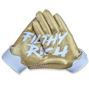 Filthy Rich Receiver Football Gloves Ultra-Stick Palm PerfectFit Material Limited Edition Design NCAA/NOCSAE Standards Gold Version