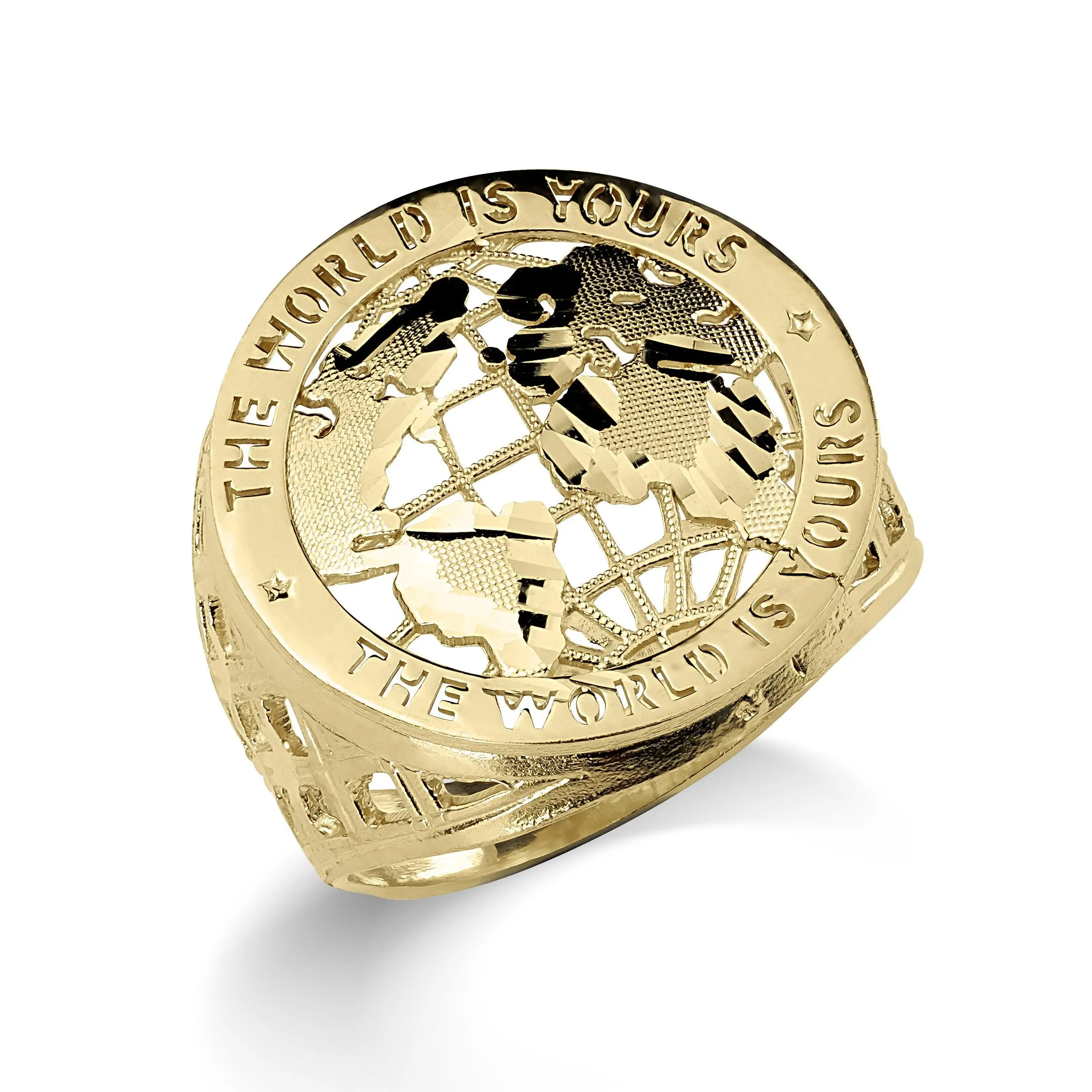 14K Gold Plated World Is Yours Round Globe Ring for Men Unique Gift Timeless Design Luxurious Globe Gold Ring