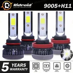 Ridroid LED Headlight Bulbs Combo Kit HB3 9005 H11 H8 H9 6000K Cool White 360° Beam CANbus Ready High Low Beam Fog Lights Conversion Kit 4 Pack Ultra-Bright IP68 Waterproof
