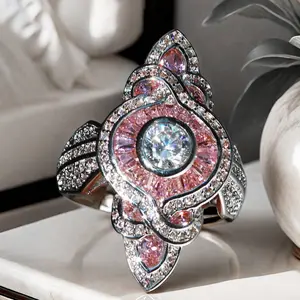 Sparkling Luxury · Creative Pink Channel Rings with Zircon | Couples' Promise Rings for Wedding, Engagement & Eternity | Anniversary, Birthstone Gifts for Men & Women on Romantic Holidays